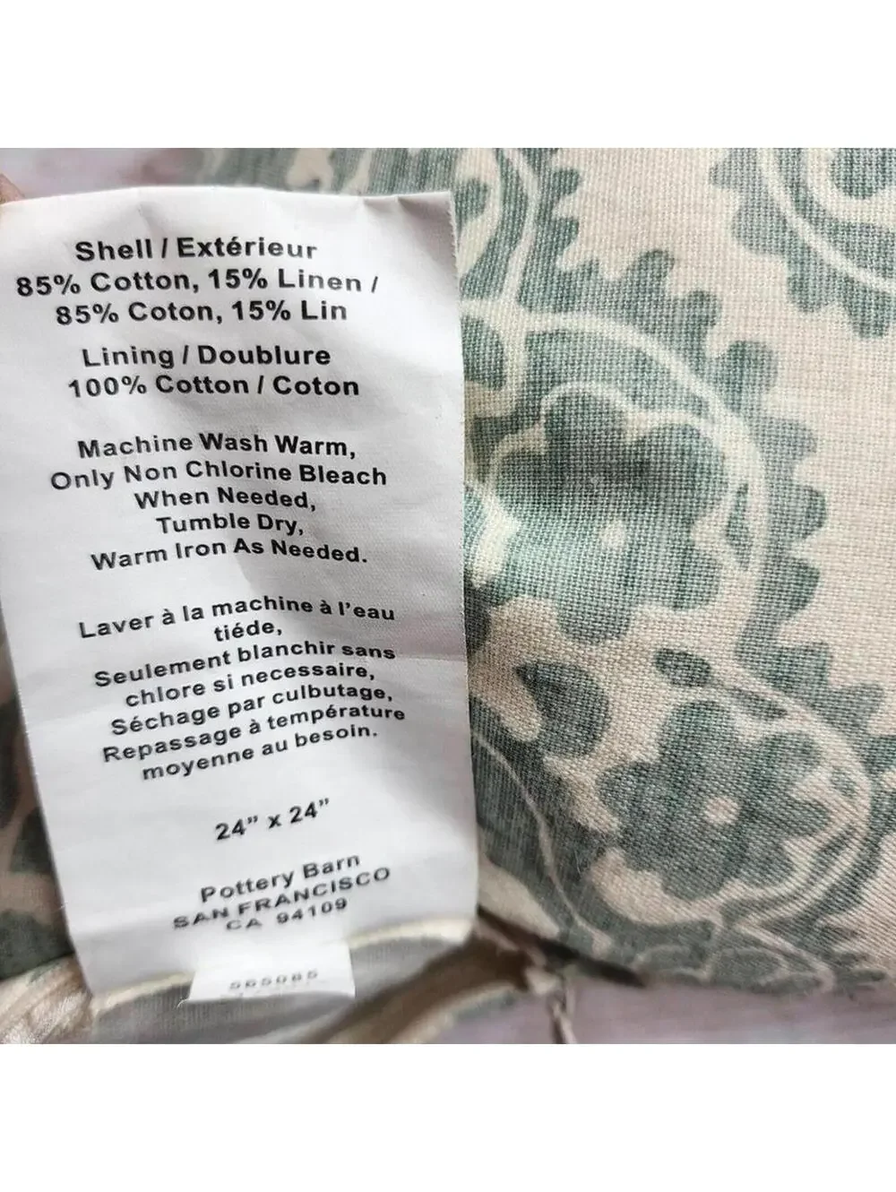 Pottery Barn 24 X 24 Inch Gray White Linen Blend Oversized Pillowcase w/ Insert